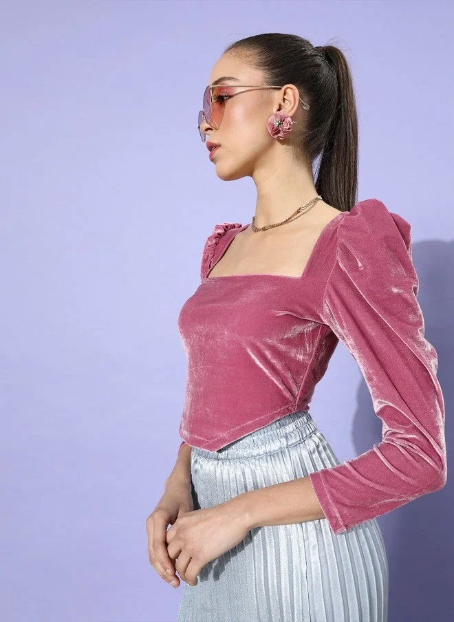 STREET 9  Pretty Pink Solid Velvet Top for Women for Women | Best Price UAE