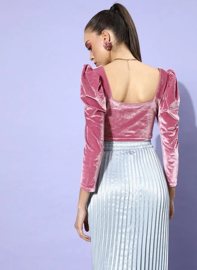STREET 9  Pretty Pink Solid Velvet Top for Women for Women | Best Price UAE