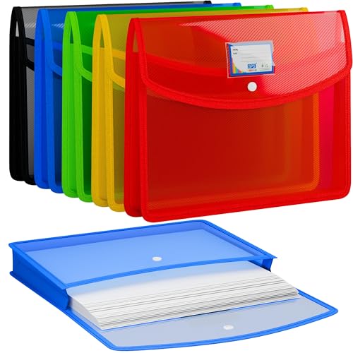 SPS File Folder, Transparent Poly-Plastic A4/Foolscap Documents File Storage Bag with Snap Button Set of 5/ Certificate File Folder - Image 1