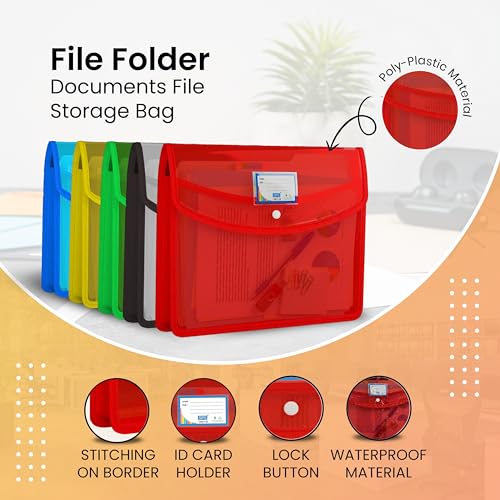 SPS File Folder, Transparent Poly-Plastic A4/Foolscap Documents File Storage Bag with Snap Button Set of 5/ Certificate File Folder - Image 5