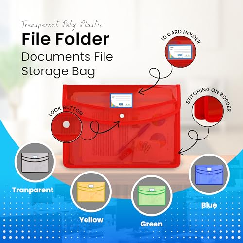SPS File Folder, Transparent Poly-Plastic A4/Foolscap Documents File Storage Bag with Snap Button Set of 5/ Certificate File Folder - Image 4