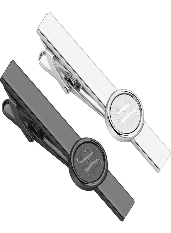 AMITER Mens Tie Clip with 26 Letters, Skinny Necktie Bar for Men Business Wedding Anniversary - Black & Silver - Image 1