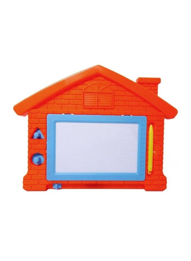 Plastic Magnetic Erasable Drawing And Writing Home Shaped Board With Multiple Shapes Of Stamps Aiming To Improve Creativity Skills For Children - Orange