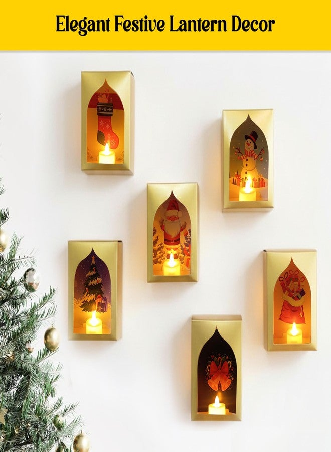 SOLOBOLO Christmas Wall Decorations LED Light Box | X-Mas Home, Wall & Room Décor| Christmas Décor Gifts | Golden Theme Santa, Snowman & Xmas Tree, Bells |Christmas Tree Decoration Ornaments | (Set of 6) - Image 3