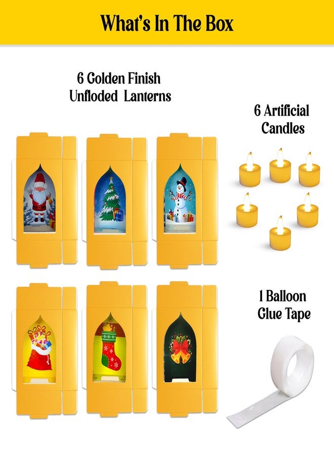 SOLOBOLO Christmas Wall Decorations LED Light Box | X-Mas Home, Wall & Room Décor| Christmas Décor Gifts | Golden Theme Santa, Snowman & Xmas Tree, Bells |Christmas Tree Decoration Ornaments | (Set of 6) - Image 2