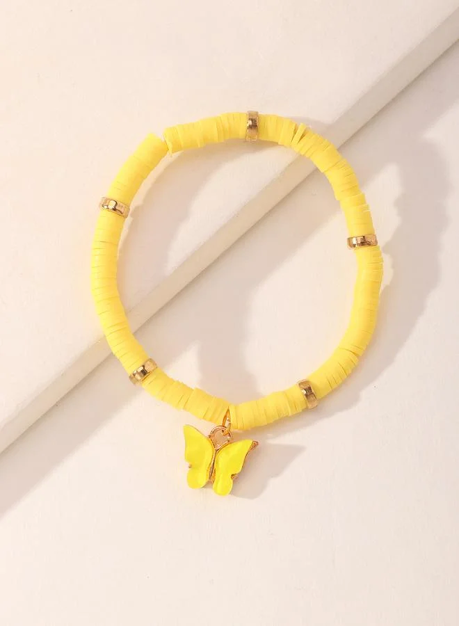 Take Two Girls Yellow Butterfly Charm Beaded Bracelet