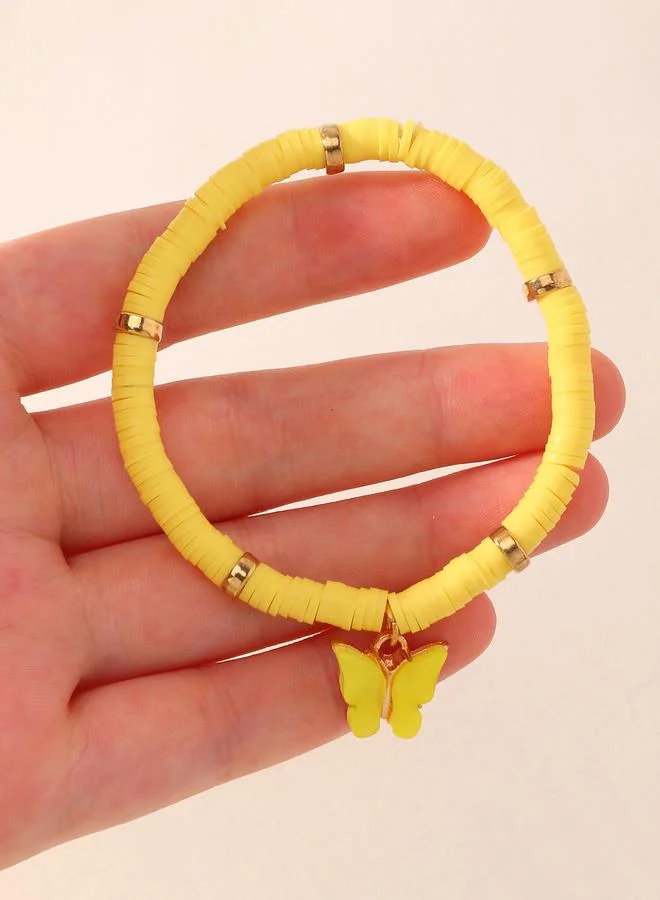 Take Two Girls Yellow Butterfly Charm Beaded Bracelet