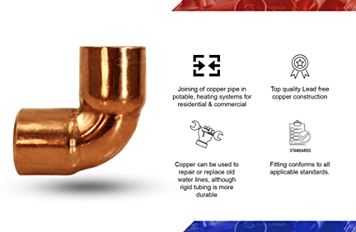 SUPPLYGIANT Supply Giant DDMO0034-5 90 degrees Short Turn Sweat Elbow Copper Fittings, 3/4 - Image 2