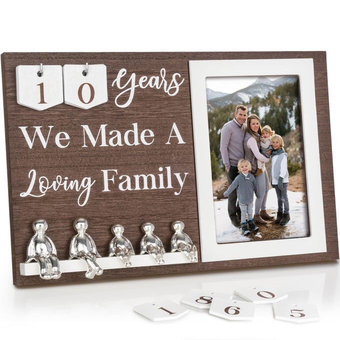 Anniversary Idea for Wife Gifts 10th Year Wedding Anniversaries Tin Gift for Couples Him Her Husband Aluminum Sculptures Family Tree Picture Frame Keepsake Decor Sculptures DIY Personalized