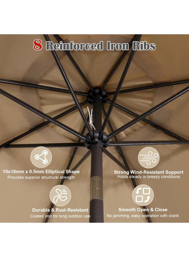 Blissun 9' Outdoor Market Patio Umbrella with Push Button Tilt and Crank, 8 Ribs (Tan) - Image 3