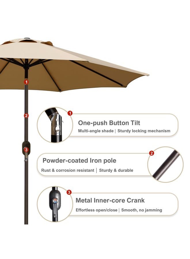 Blissun 9' Outdoor Market Patio Umbrella with Push Button Tilt and Crank, 8 Ribs (Tan) - Image 4