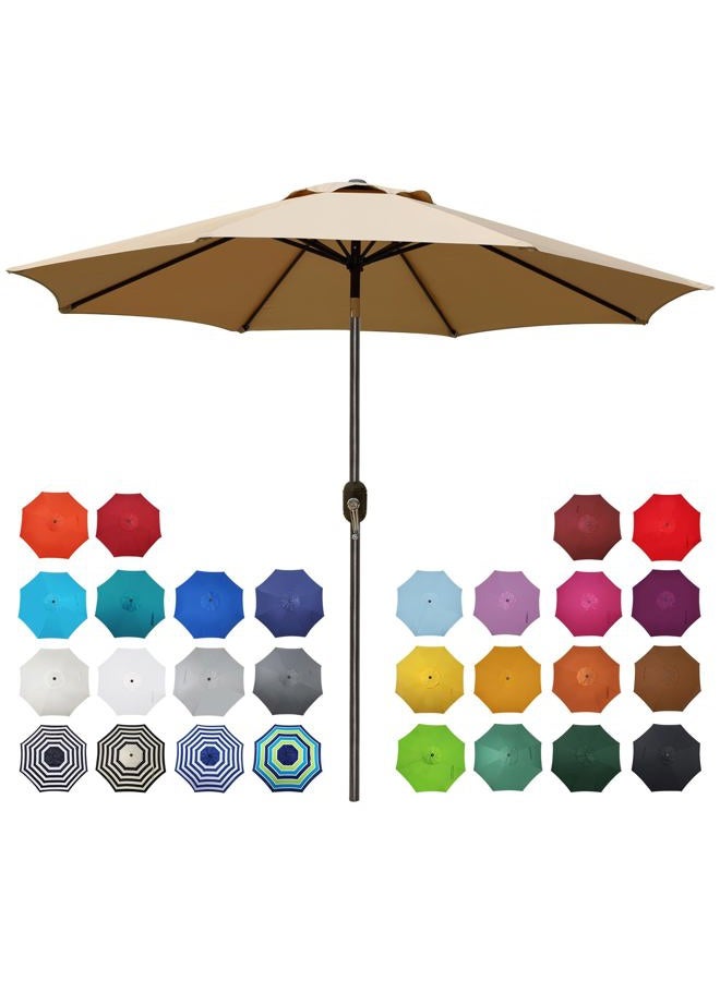 Blissun 9' Outdoor Market Patio Umbrella with Push Button Tilt and Crank, 8 Ribs (Tan) - Image 1