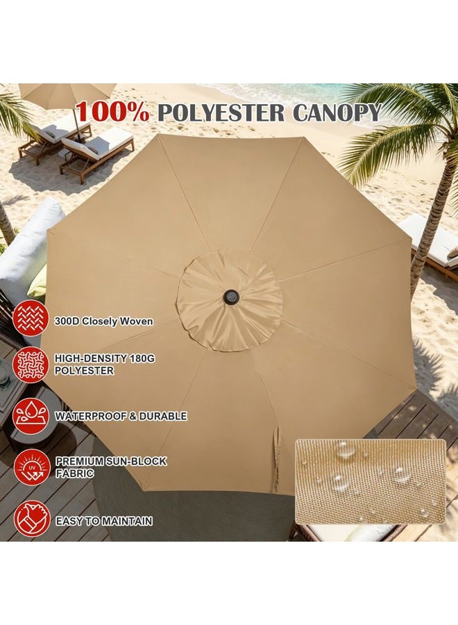 Blissun 9' Outdoor Market Patio Umbrella with Push Button Tilt and Crank, 8 Ribs (Tan) - Image 5