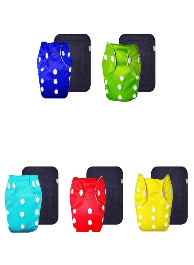 حفاضات قماشية دمبلدو لايت مع حشوة سوداء (عبوة من 5) | ناعمة ولطيفة | وسادة ماصة من 6 طبقات | أزرار كبس قابلة للتعديل | مثالية لفصل الصيف الهندي | من 3 أشهر إلى سنتين | للجنسين - Image 1