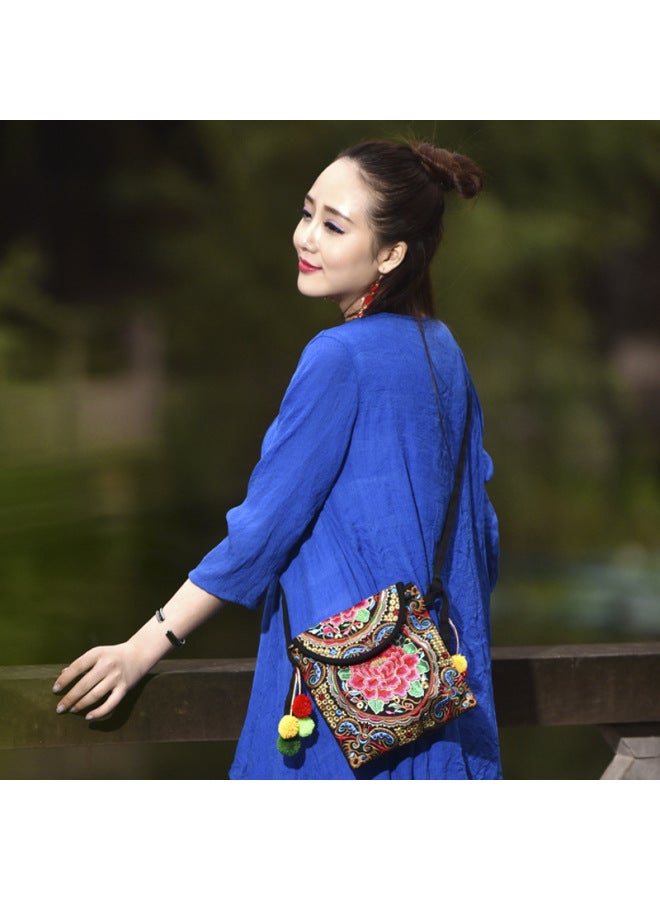 Yunnan العرقية نمط مطرزة مطرزة حقيبة المرأة في منتصف العمر قماش عملة محفظة ريترو الكتف رسول حقيبة يد-اللون: أسود - Image 2