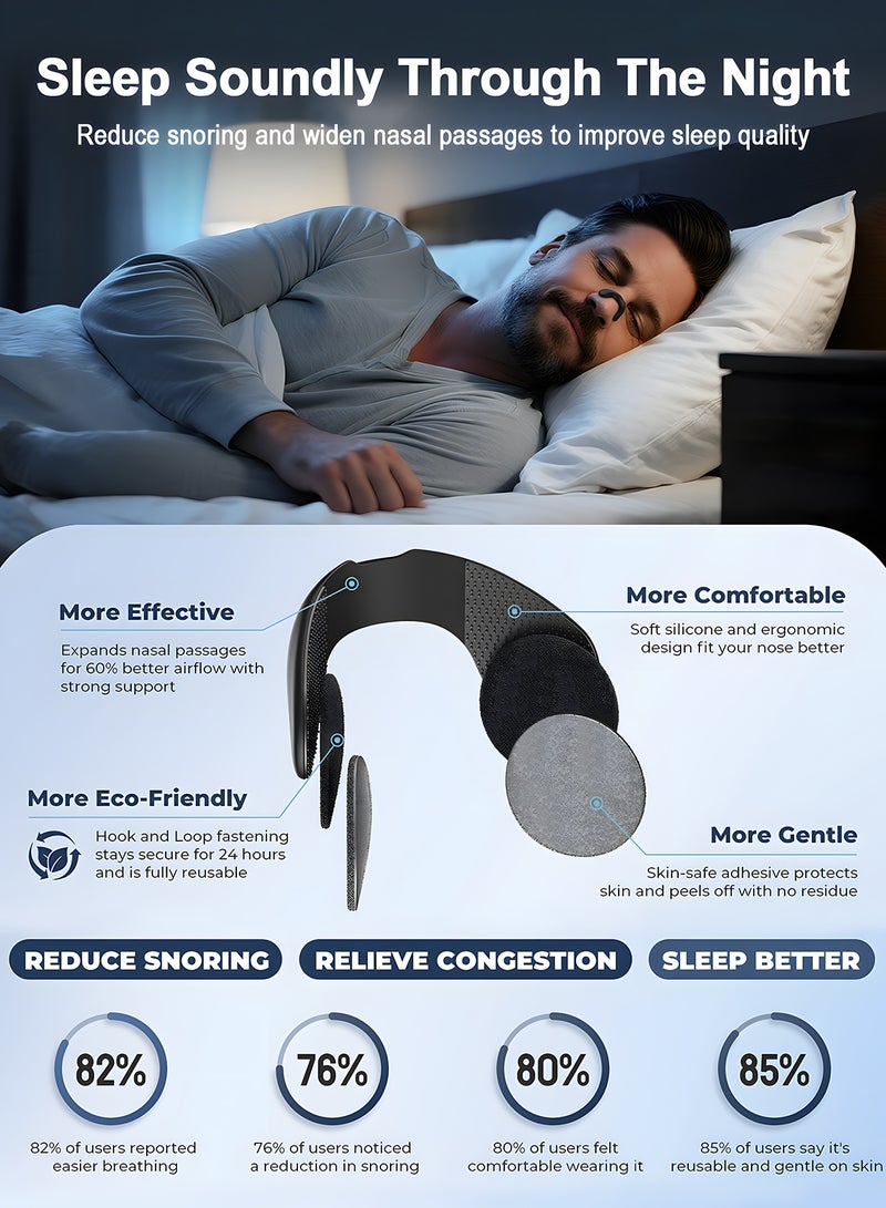 Chillspace Reusable Nasal Strips Kit for 30 Days, Magnetic Anti Snoring Clip, Long-lasting Anti-Snoring Device, Boost Oxygen Intake, Improve Breathing and Sleep Quality, Sleep Strips Magnetic Nose Clip for Men and Women (Black) - Image 3