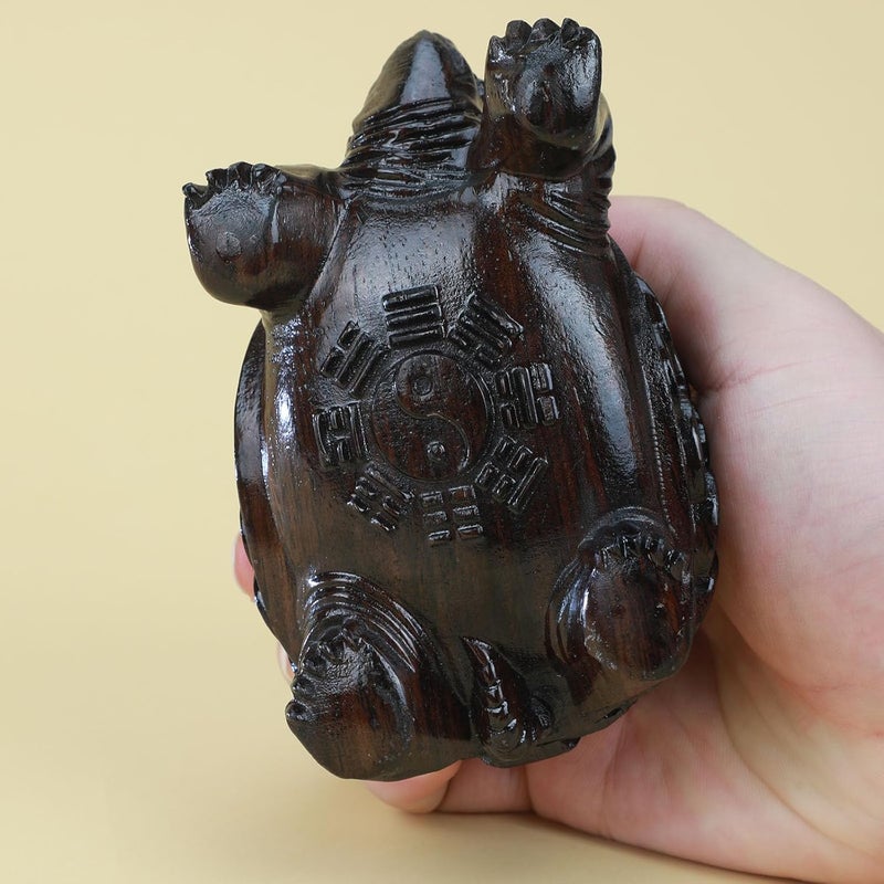 gemshan Feng Shui Turtle Hand Carved Collectible Wood Animal Figurine for Wealth Prosperity Money Home Office Decorative Ornament Lucky - Image 4
