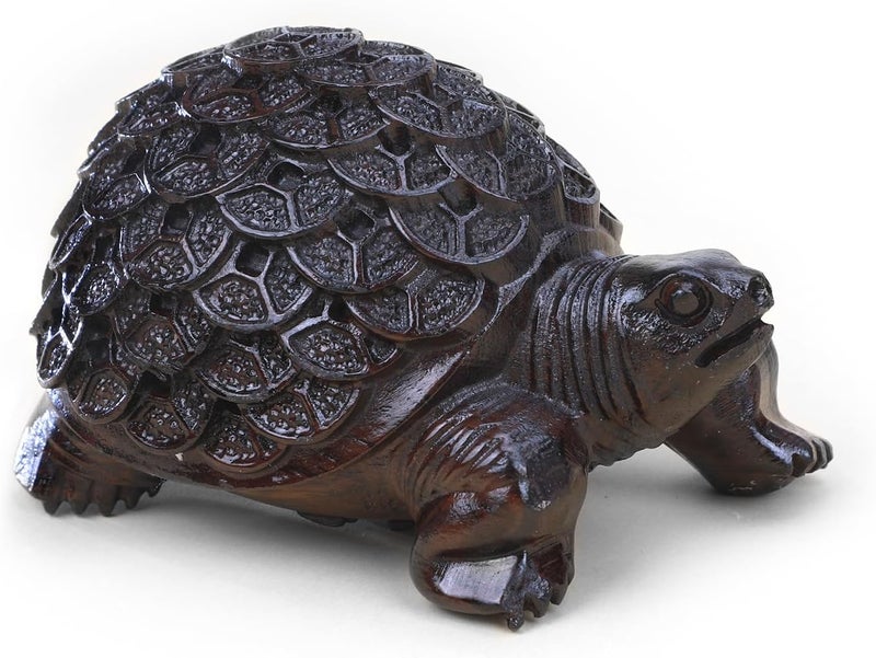 gemshan Feng Shui Turtle Hand Carved Collectible Wood Animal Figurine for Wealth Prosperity Money Home Office Decorative Ornament Lucky - Image 1