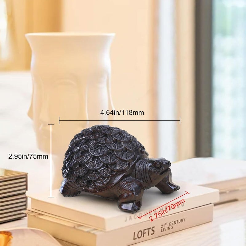 gemshan Feng Shui Turtle Hand Carved Collectible Wood Animal Figurine for Wealth Prosperity Money Home Office Decorative Ornament Lucky - Image 2