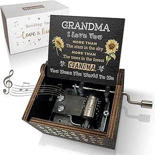 Hcaredee Sunflower Music Box Gifts for Grandma,Best Grandma Birthday Gift,You are My Sunshine Hand Crank Engraved - Image 1
