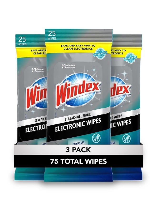 Electronics Wipes, Pre-Moistened Screen Wipes Clean and Provide a Streak-Free Shine, 25 Count, Pack of 3