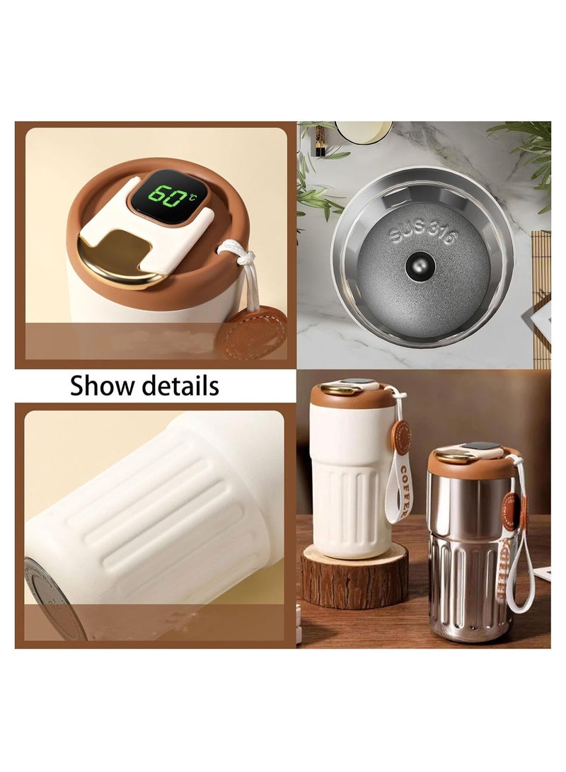 KASTWAVE Coffee Thermos with Temperature Display, Smart Temperature Control Travel Coffee Mug, Portable Hot and Cold Coffee Thermos, Stainless Steel Leak-Proof Travel Coffee Insulated Cup, 450ML - White - Image 3