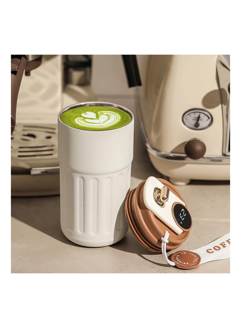 KASTWAVE Coffee Thermos with Temperature Display, Smart Temperature Control Travel Coffee Mug, Portable Hot and Cold Coffee Thermos, Stainless Steel Leak-Proof Travel Coffee Insulated Cup, 450ML - White - Image 2