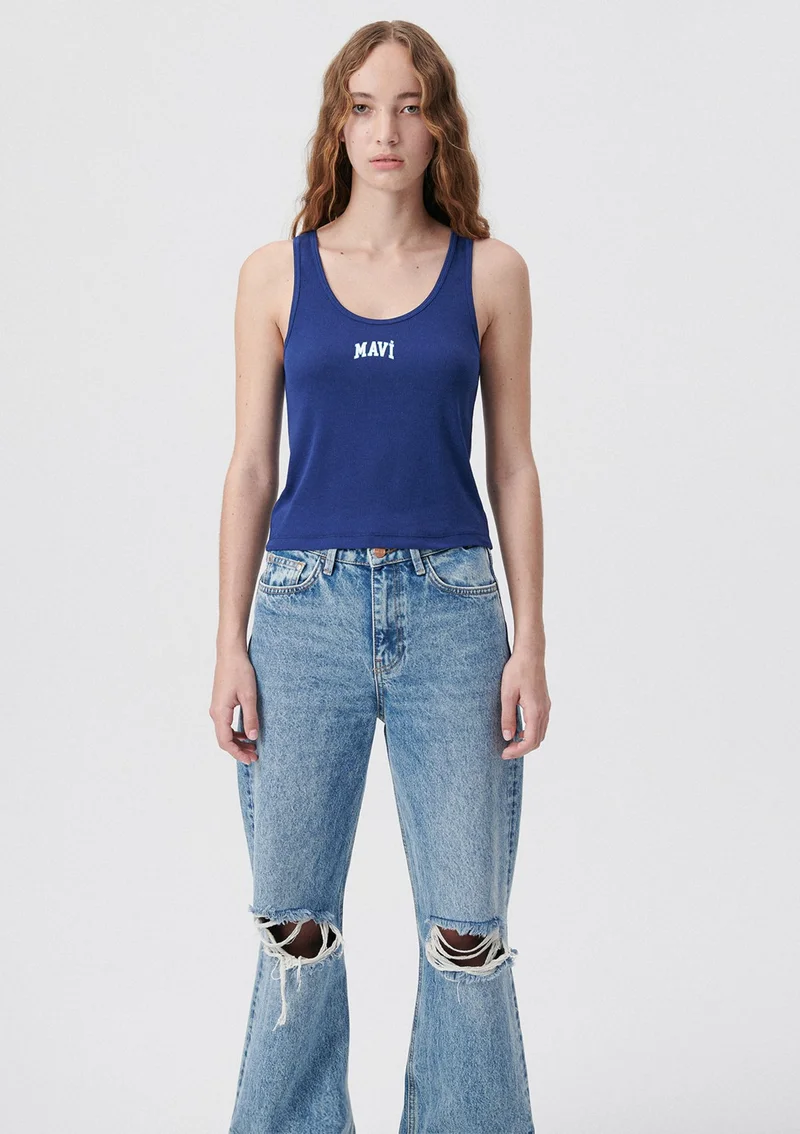 مافي Blue Women's Blue Logo Printed Navy Blue Tank Top 1611899-70722