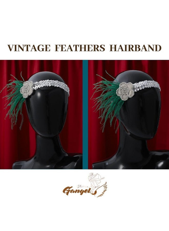 Gangel 1920S Feather Headpiece Gatsby Flapper Headbands Flower Vintage Hairband 20S Sequins Hair Accessories Prom Harlem Nights Headband For Women And Girls (Style A) - Image 3
