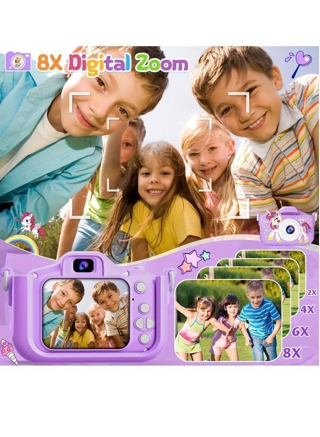 Bukela Kids Camera for 3-9 Year Old Boys Girls, Children Digital Camera with Cute Cartoon Soft Cover & 32GB SD Card, Best Birthday Gifts for Grandkids, Halloween Party Favors for Kids - Purple - Image 4