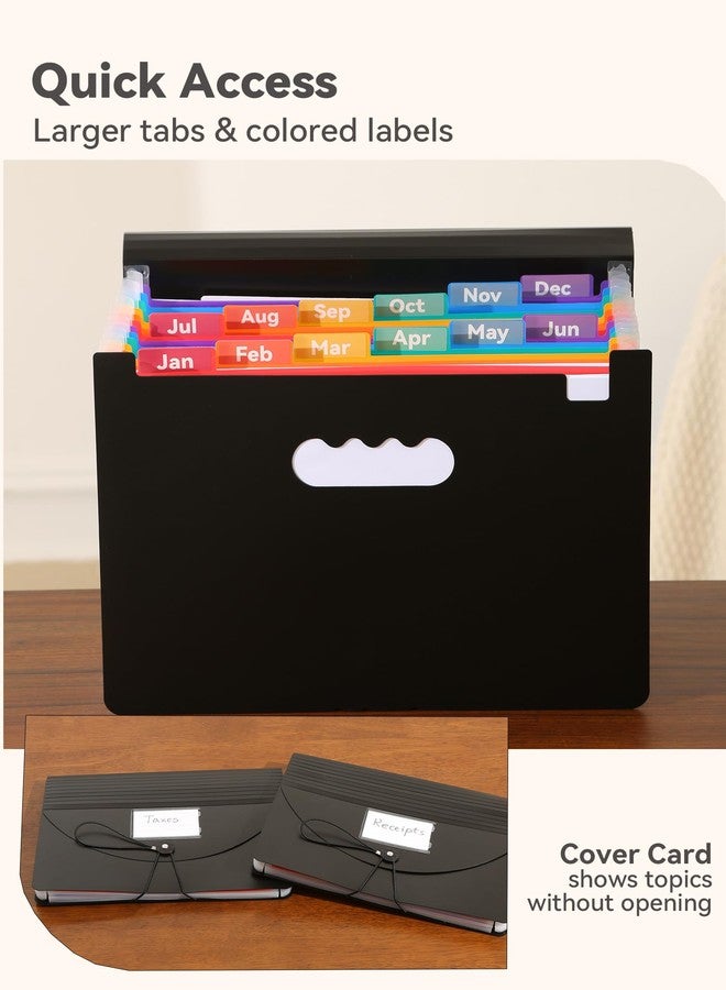 SortRax Accordion File Organizer 12 Pockets, Monthly Bill Receipt Tax Organizer, Expanding File Folders with Larger Bright Tabs, Fits Letter/A4 Size - Black - Image 4