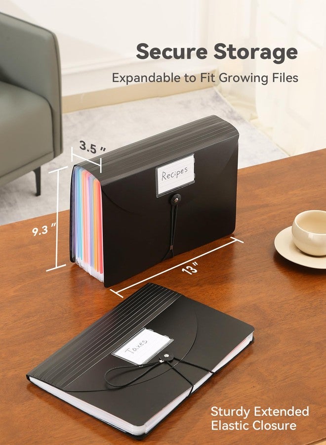 SortRax Accordion File Organizer 12 Pockets, Monthly Bill Receipt Tax Organizer, Expanding File Folders with Larger Bright Tabs, Fits Letter/A4 Size - Black - Image 3