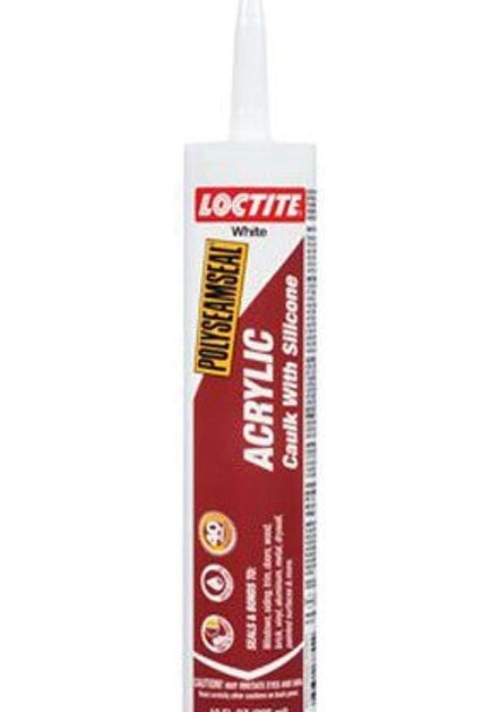 Loctite Polyseamseal 1507600 Acrylic Caulk with Silicone, White, 10 oz, Paintable in About 30 Minutes, Low-VOC Low Odor, Water Clean-Up, Flexible Seal for Tiles, Backsplashes, Baseboards and Trim