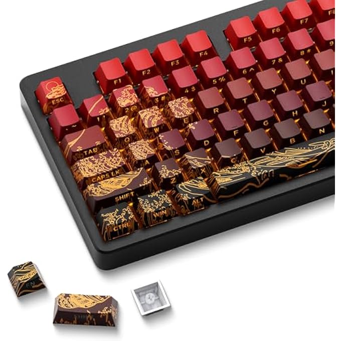 rayihni XVX SHINE THROUGH KEYCAPS - PBT DYE SUB KEYCAP SET, SIDE PRINT KEYCAPS, 129 KEYS CHERRY PROFILE CUSTOM KEYCAPS, WAVE OF KANAGAWA DOUBLE SHOT KEY CAPS FOR FOR MECHANICAL KEYBOARDS, RED - Image 1