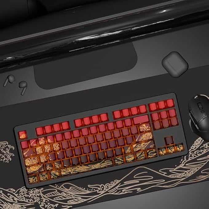 rayihni XVX SHINE THROUGH KEYCAPS - PBT DYE SUB KEYCAP SET, SIDE PRINT KEYCAPS, 129 KEYS CHERRY PROFILE CUSTOM KEYCAPS, WAVE OF KANAGAWA DOUBLE SHOT KEY CAPS FOR FOR MECHANICAL KEYBOARDS, RED - Image 2