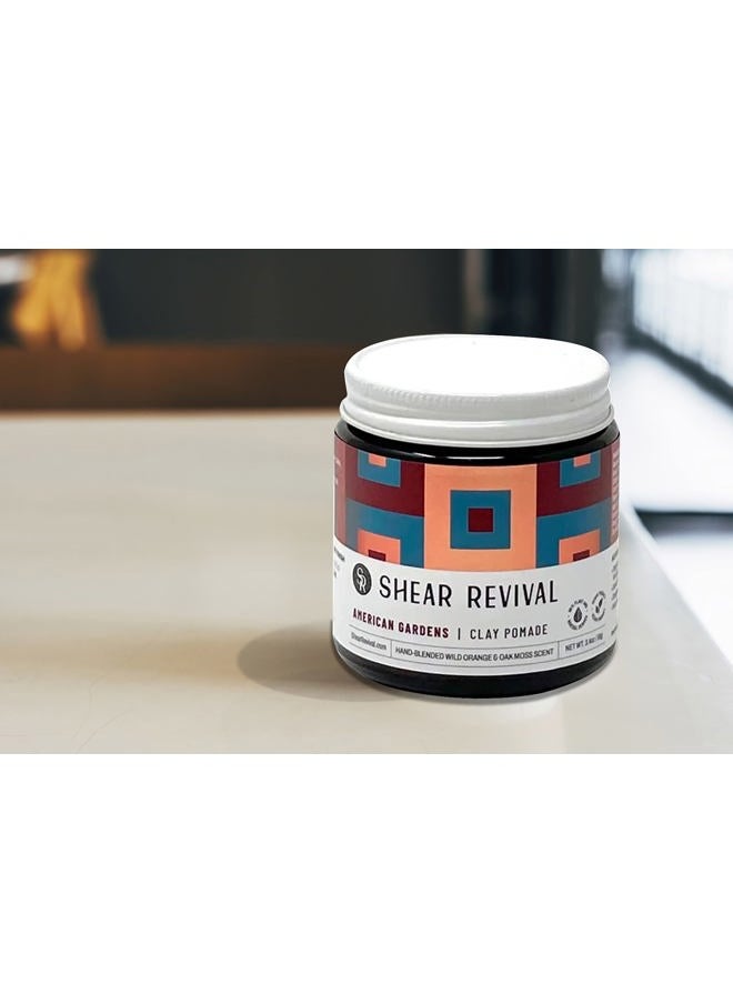 Shear Revival - American Gardens Clay Pomade | Matte Paste Professional Hair Styling Wax Strong Hold Molding Sculpting Aloe Based Formula Fullness & Texture Slick Back Look Wild Orange & Oakmoss 3.4oz - Image 1
