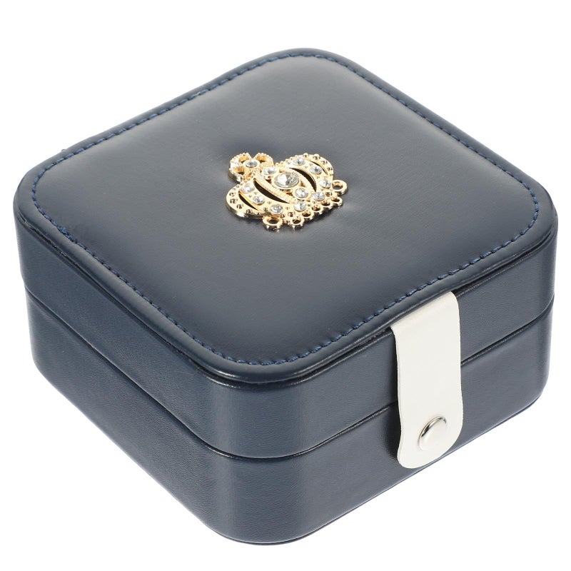 Large Capacity Leather Jewelry Organizer Case With Mirror Travel Storage Box Blue - Image 2
