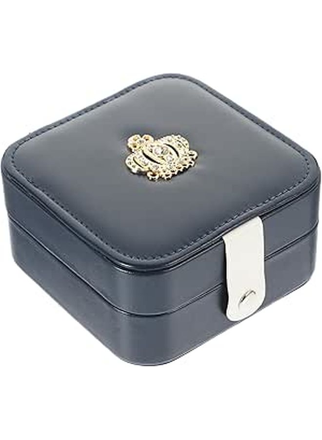 Large Capacity Leather Jewelry Organizer Case With Mirror Travel Storage Box Blue - Image 1