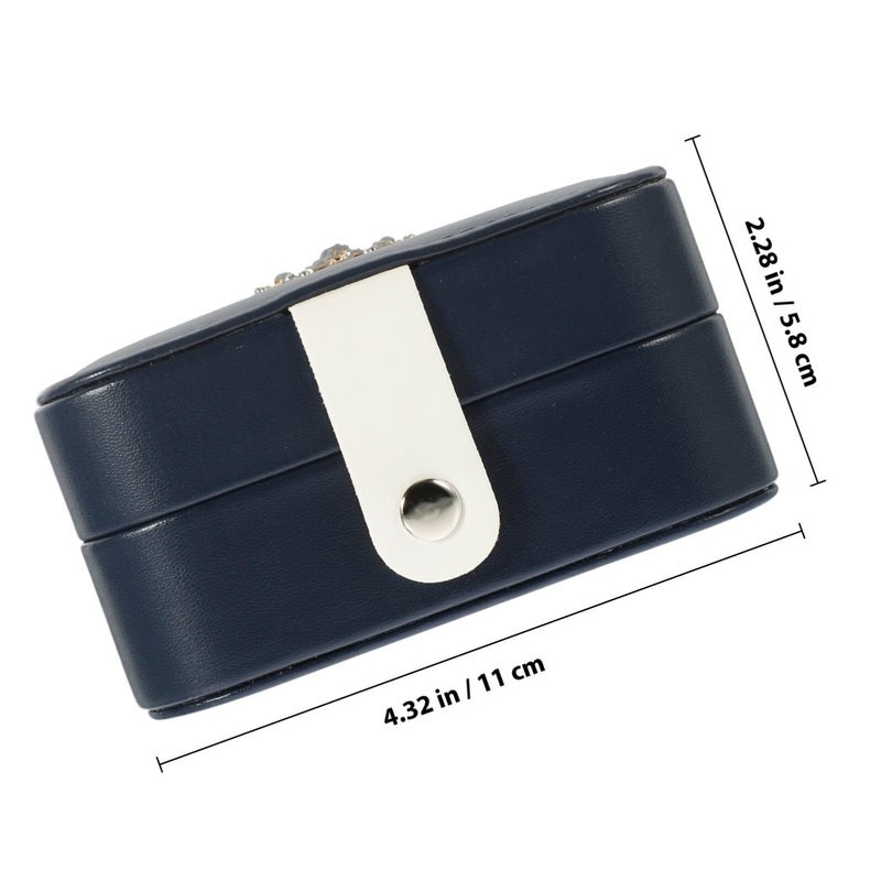 Large Capacity Leather Jewelry Organizer Case With Mirror Travel Storage Box Blue - Image 3
