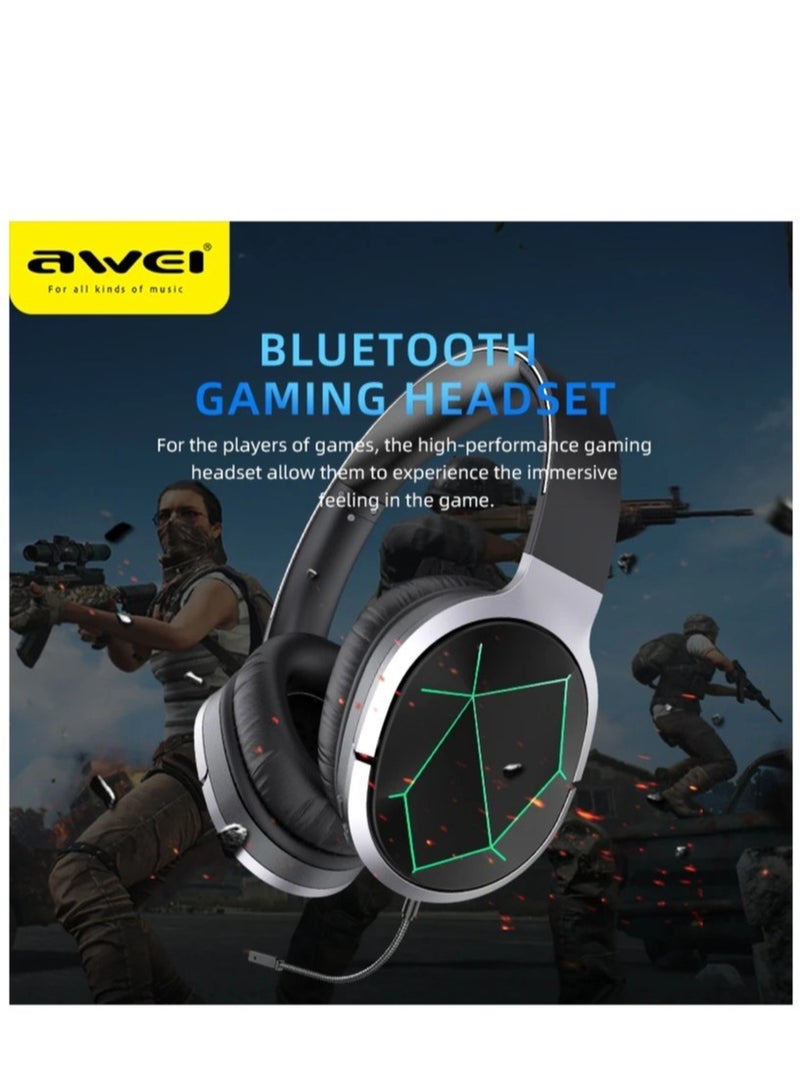 Awei A799BL Wireless Bluetooth Gaming Headset With HD Microphone, LED Light, Amazing Sound Quality, Supports Noise Cancellation, 14 Hours Continuous Playtime - Black / Gray - Image 2