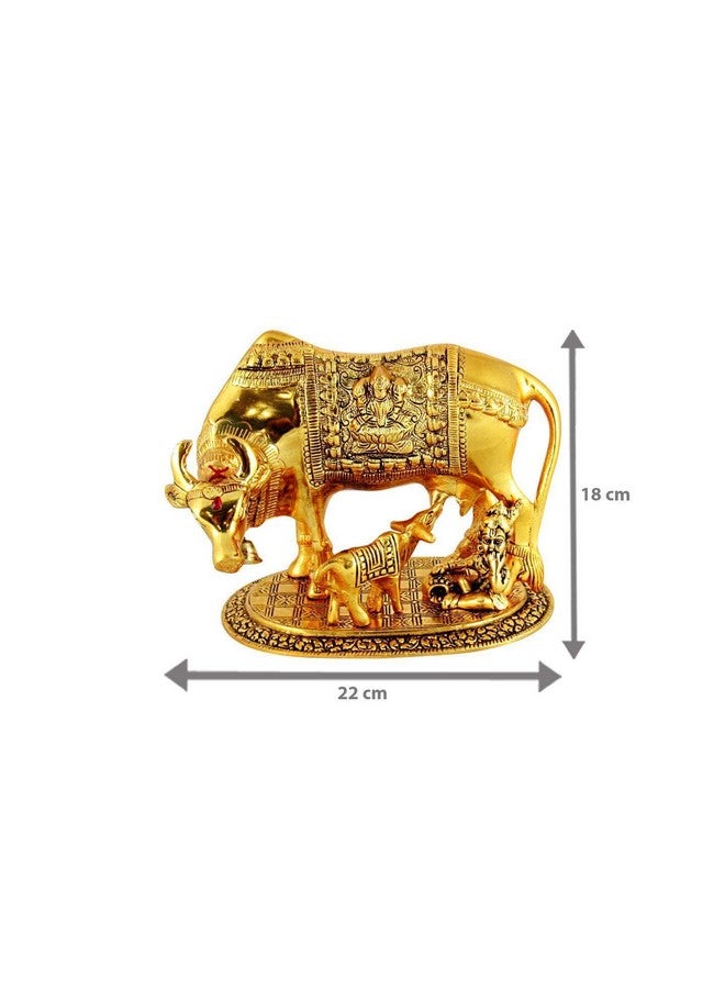 KC Products Oxidised Gold Finished Kamdhenu Cow & Calf Figurine Idol with Ladoo Gopal Puja Article Home Decorative/Office/Gifting/Pooja Like Brass and Metal Showpiece Statue (Gold Colour Big) - Image 4