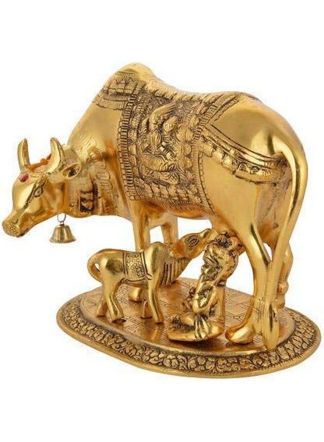 KC Products Oxidised Gold Finished Kamdhenu Cow & Calf Figurine Idol with Ladoo Gopal Puja Article Home Decorative/Office/Gifting/Pooja Like Brass and Metal Showpiece Statue (Gold Colour Big) - Image 5