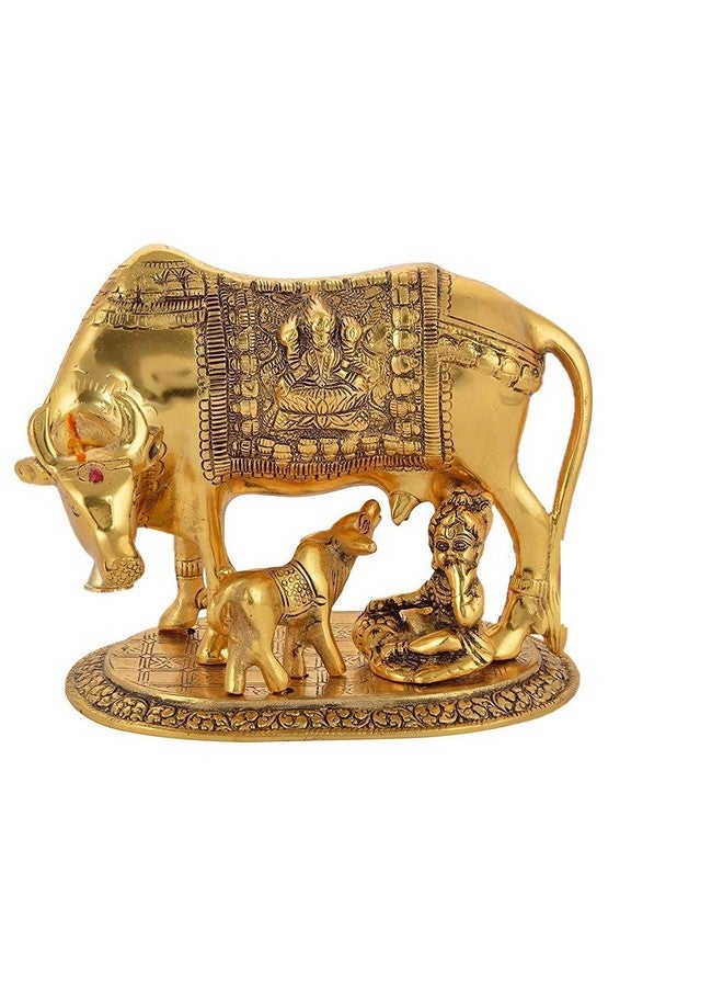 KC Products Oxidised Gold Finished Kamdhenu Cow & Calf Figurine Idol with Ladoo Gopal Puja Article Home Decorative/Office/Gifting/Pooja Like Brass and Metal Showpiece Statue (Gold Colour Big) - Image 1