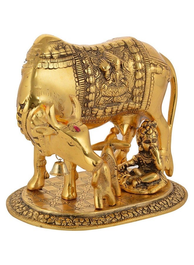 KC Products Oxidised Gold Finished Kamdhenu Cow & Calf Figurine Idol with Ladoo Gopal Puja Article Home Decorative/Office/Gifting/Pooja Like Brass and Metal Showpiece Statue (Gold Colour Big) - Image 2