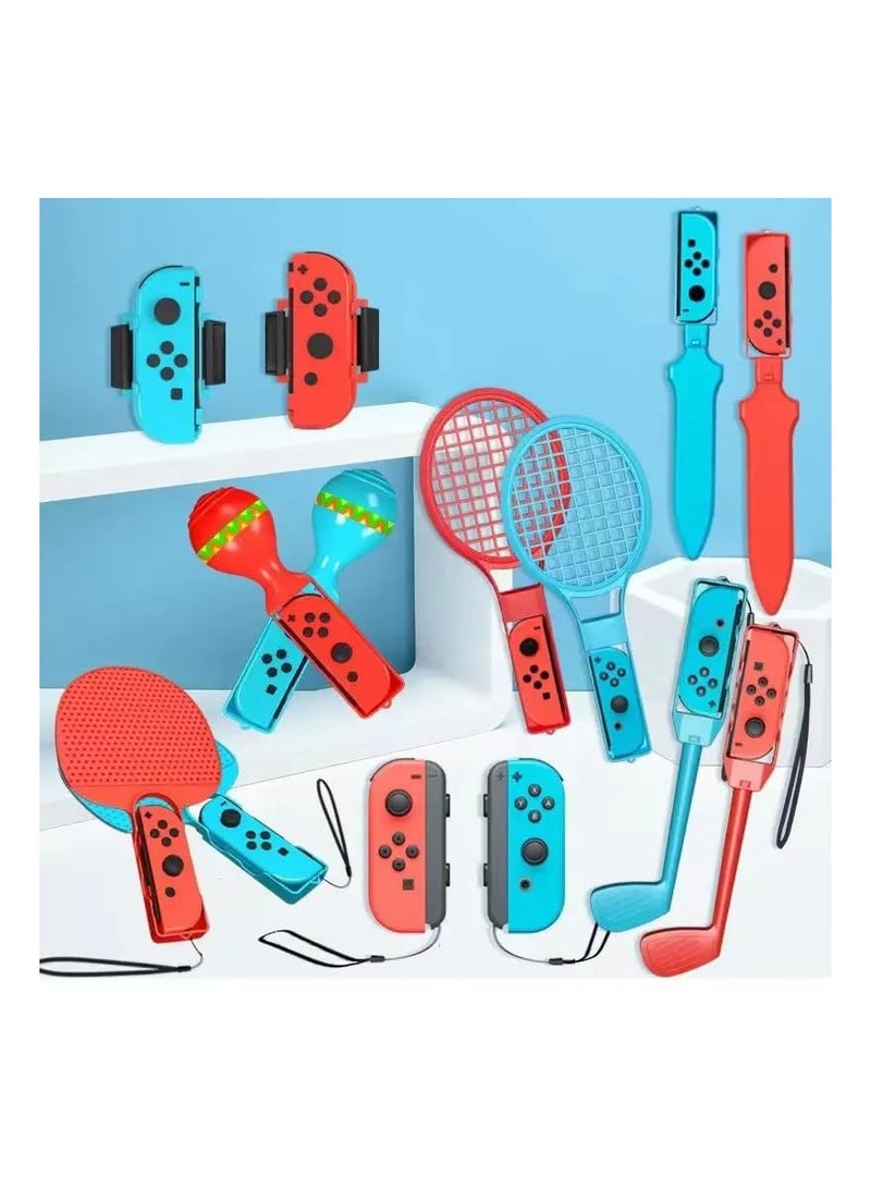2024 Switch Sports Accessories Bundle - 16 in 1 Family Kit for Switch Sports Games, Includes Tennis Racket, Golf Club, Wheels, and Controller Grips, Compatible with Switch/Switch OLED. - Image 1