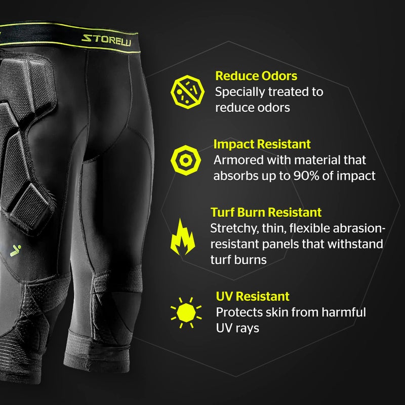 Storelli BodyShield 3/4 Goalkeeper Leggings 2, High-Impact Protection, Sweat-Wicking, UV-Resistant Athletic Bottoms for Soccer & Heavy-Duty Sports | Black | Large - Image 4