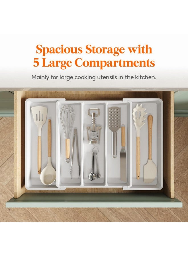 Lifewit Utensil Organizer for Kitchen Drawers, Expandable Cooking Utensil Tray, Adjustable Cutlery Silverware Flatware Holder, Plastic Kitchen Spatula Tools and Gadgets Storage Divider, Large, White - Image 2