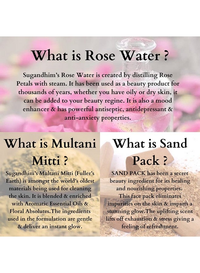 Sugandhim Sand Pack, Multani Mitti & Rose Water (100ml) 100% Natural Blend, Instant Glow,Refreshing,Scrubber,Nourishment, Antiseptic, Antidepressant & Anti-Anxiety Properties (multani mitti+sand+rose) - Image 5
