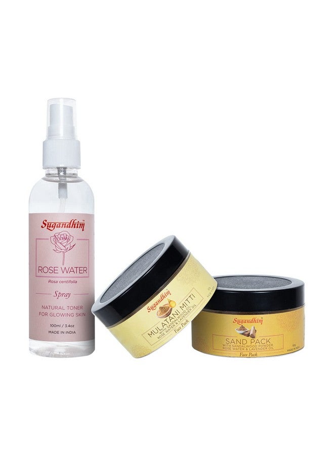 Sugandhim Sand Pack, Multani Mitti & Rose Water (100ml) 100% Natural Blend, Instant Glow,Refreshing,Scrubber,Nourishment, Antiseptic, Antidepressant & Anti-Anxiety Properties (multani mitti+sand+rose) - Image 1