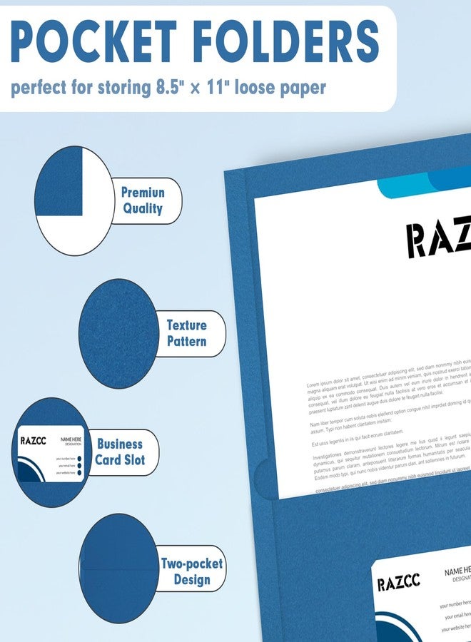 RAZCC Two Pocket Folders, 50 Pack 2Pocket Folders Fit Letter Size Paper, Paper Folders with Pockets for School Office Business Home, Navy Blue - Image 3